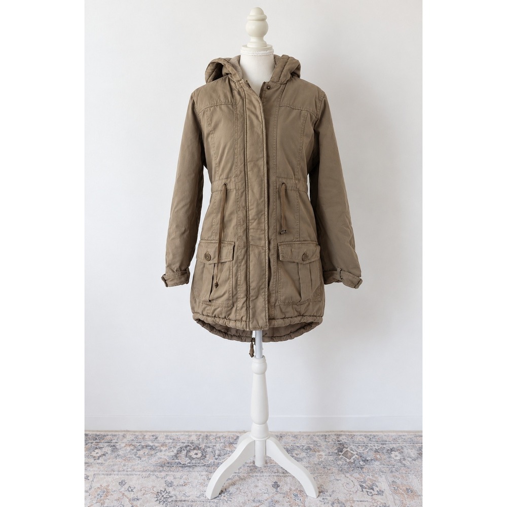 L.A. Hearts Y2K Utility Parka Jacket Womens L Taupe Sherpa Lined Hooded